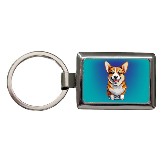 Corgi Dog Watercolor Happy Rectangle Metal Keychain
