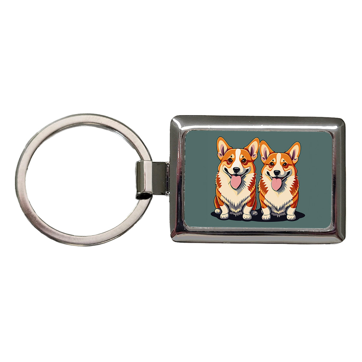 Corgis Dog Friends Brother Sister Two 2 Rectangle Metal Keychain