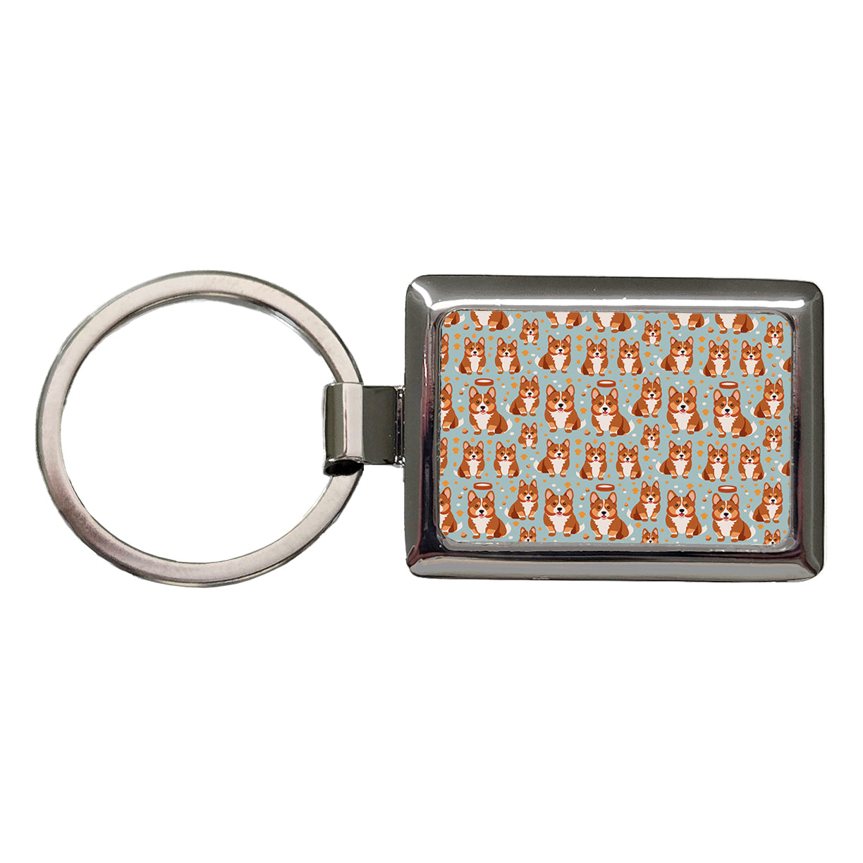Corgis Dog Pattern Rectangle Metal Keychain