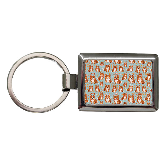Corgis Dog Pattern Rectangle Metal Keychain