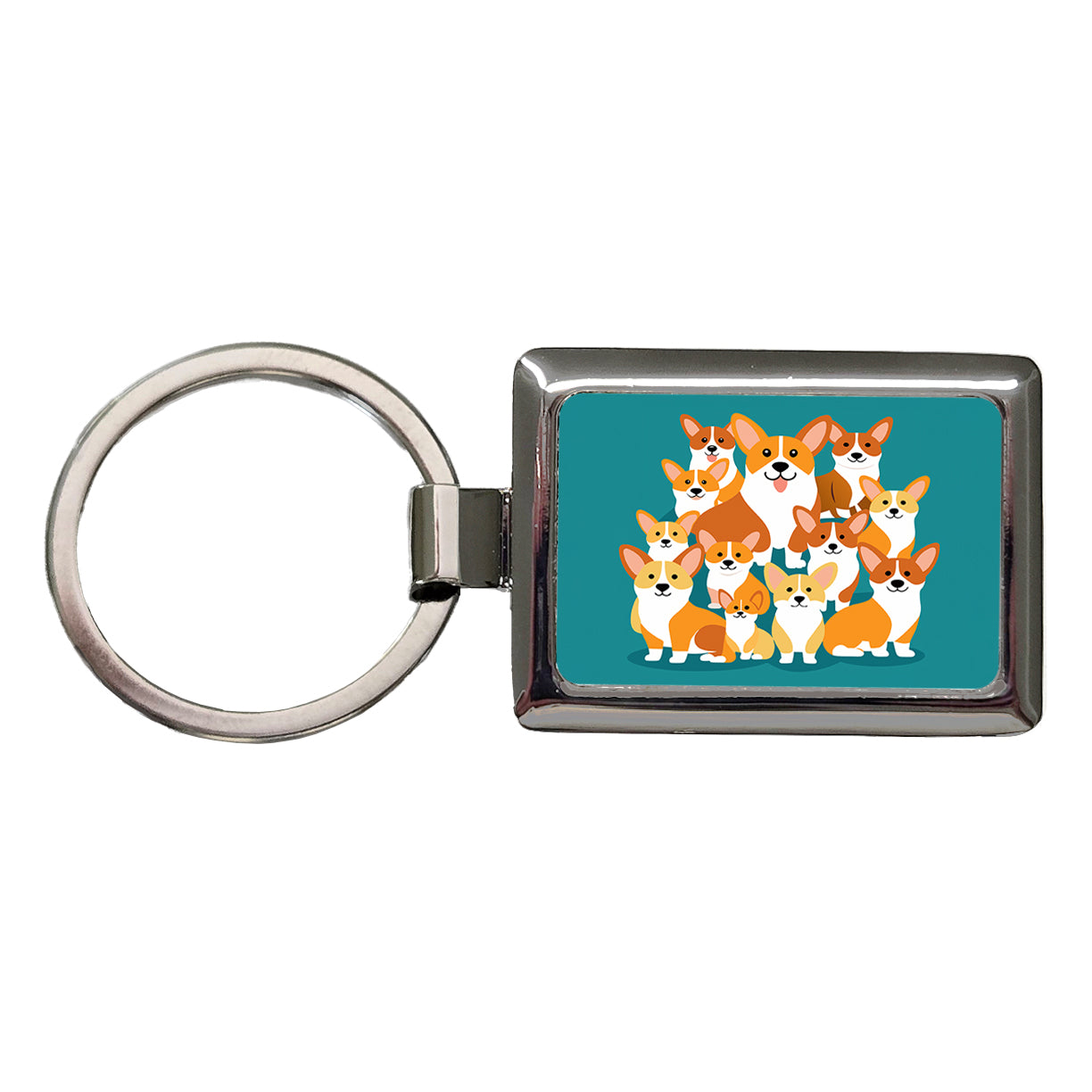 Corgis Dogs Oodles Rectangle Metal Keychain