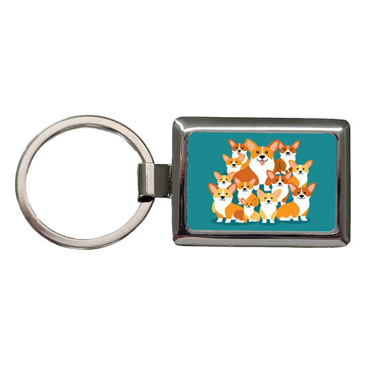 Corgis Dogs Oodles Rectangle Metal Keychain