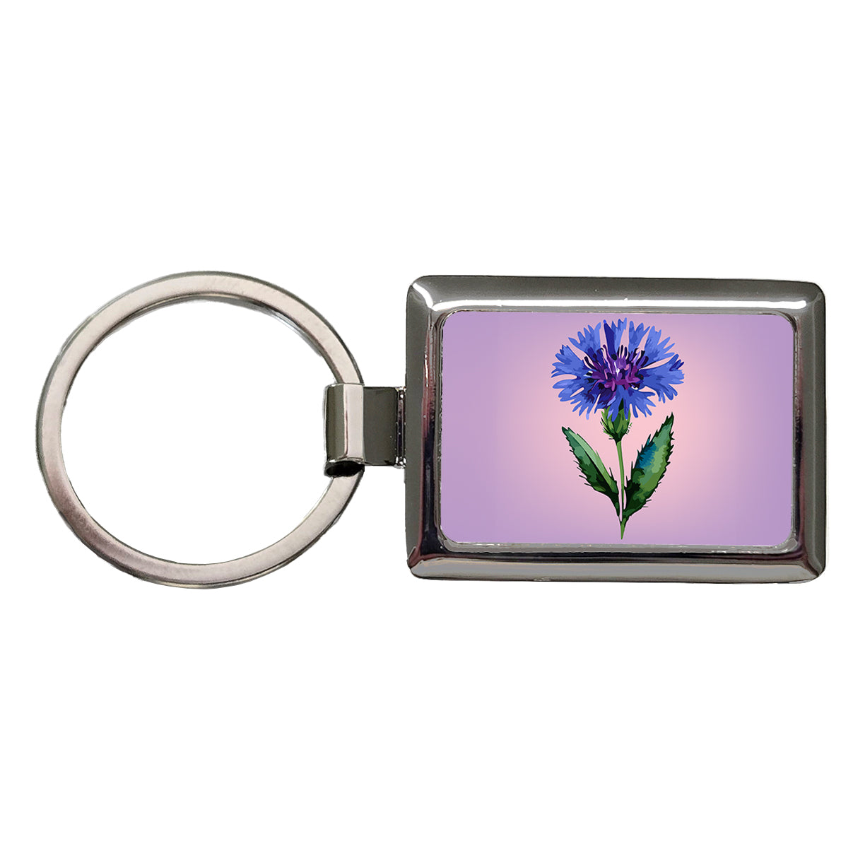 Cornflower Bachelors Buttons Flowers Blue Rectangle Metal Keychain