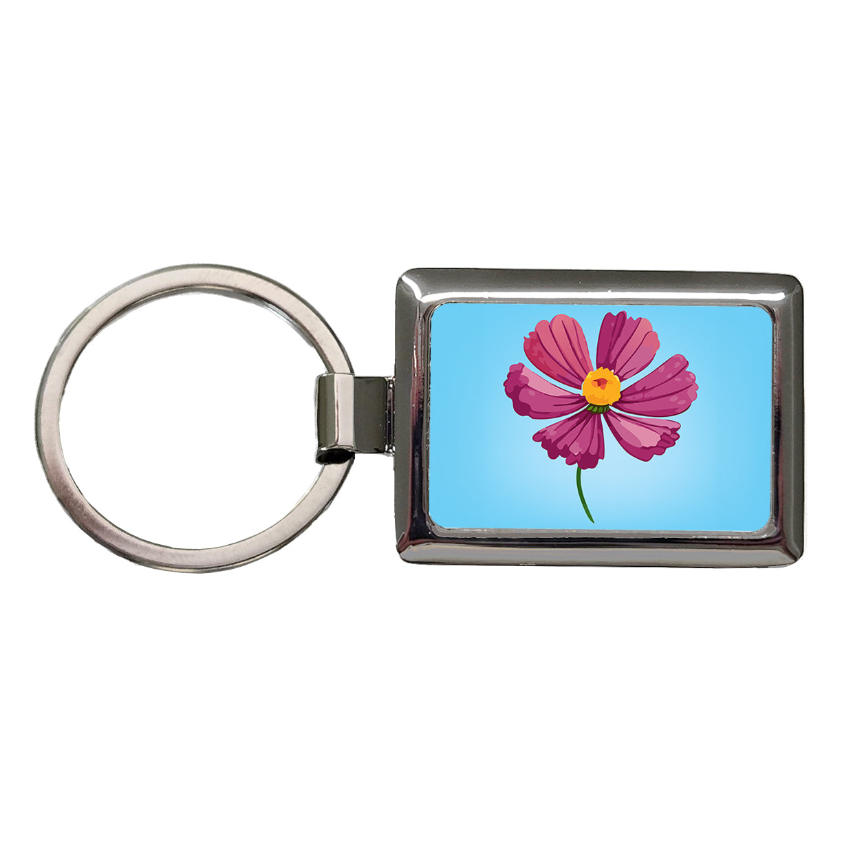 Cosmos Flower Pink Rectangle Metal Keychain