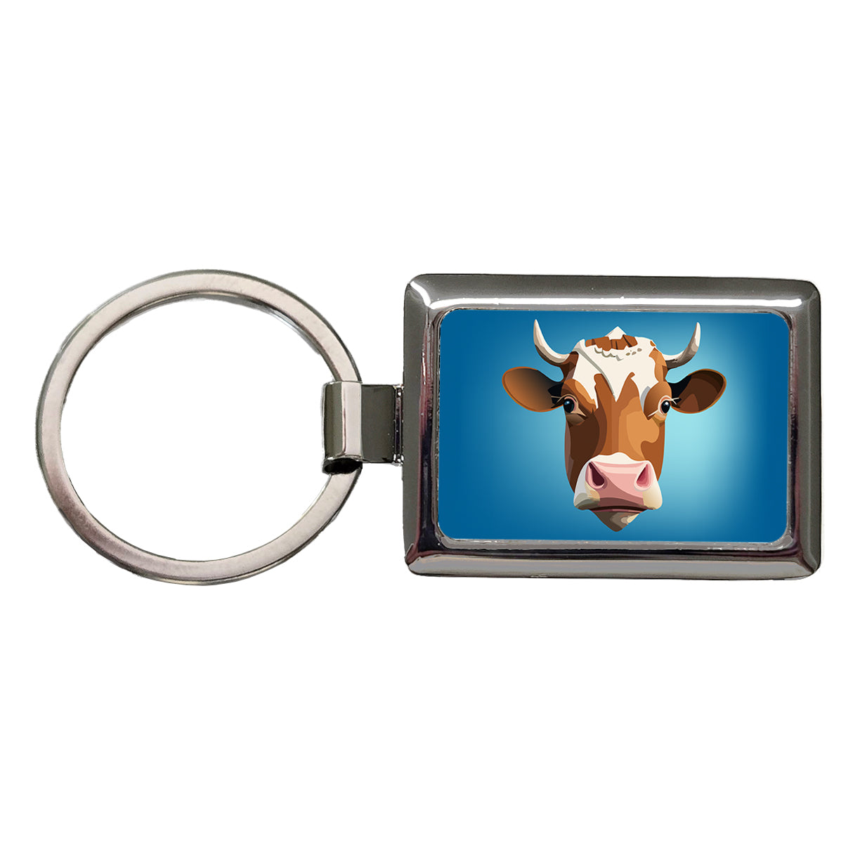 Cow Face Funny Rectangle Metal Keychain
