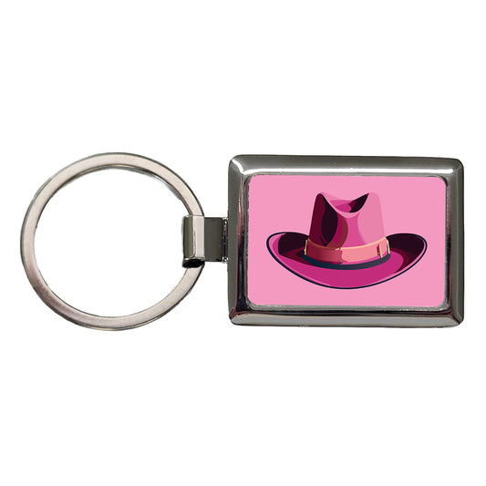 Cowgirl Hat Pink Western Country Rectangle Metal Keychain