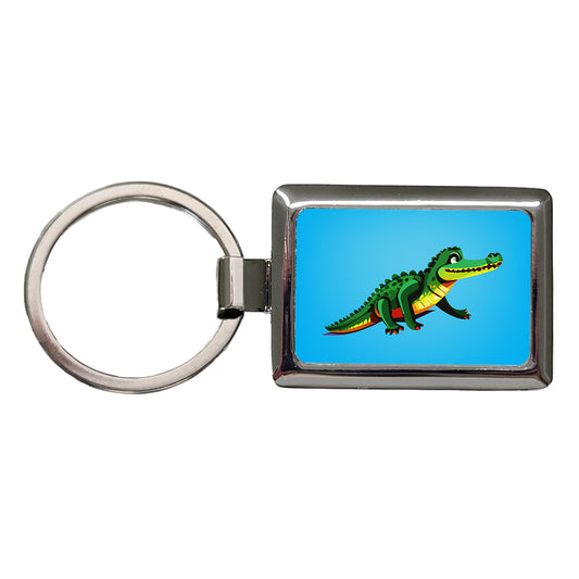 Crocodile Alligator on the Move Rectangle Metal Keychain