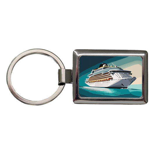Cruise Ship Cruising Ocean Trip Vacation Bon Voyage Rectangle Metal Keychain