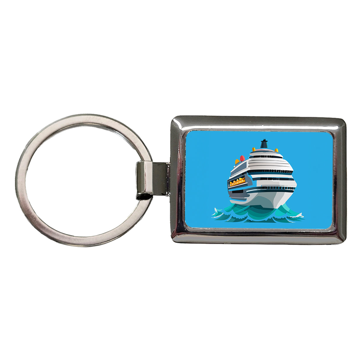 Cruise Ship on Ocean Trip Vacation Bon Voyage Rectangle Metal Keychain