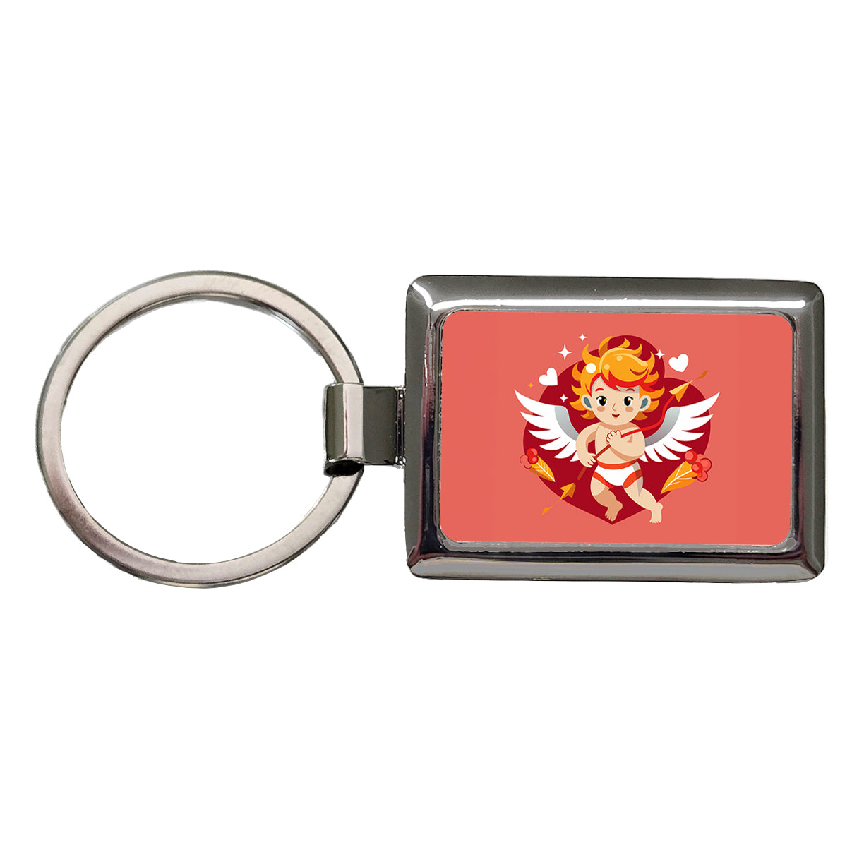 Cupid Cherub with Arrow Valentines Day Rectangle Metal Keychain