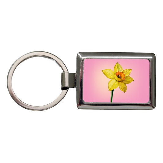 Daffodil Watercolor Yellow Rectangle Metal Keychain