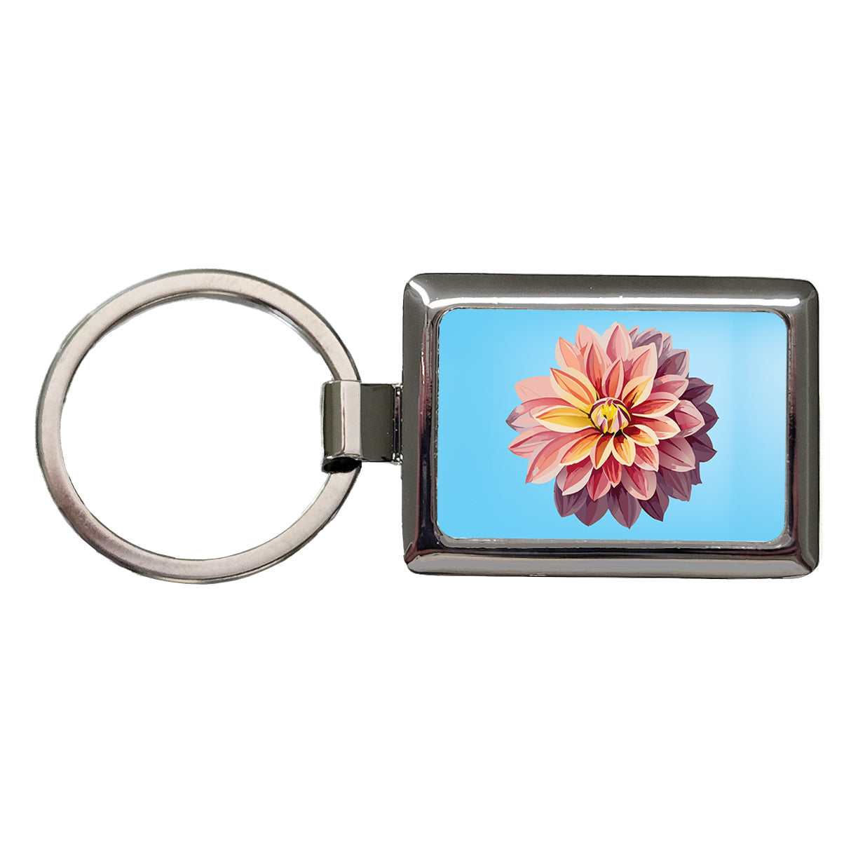 Dahlia Flower Watercolor Rectangle Metal Keychain