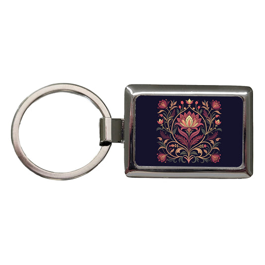 Dark Floral Art Nouveau Flowers Elegant Rectangle Metal Keychain