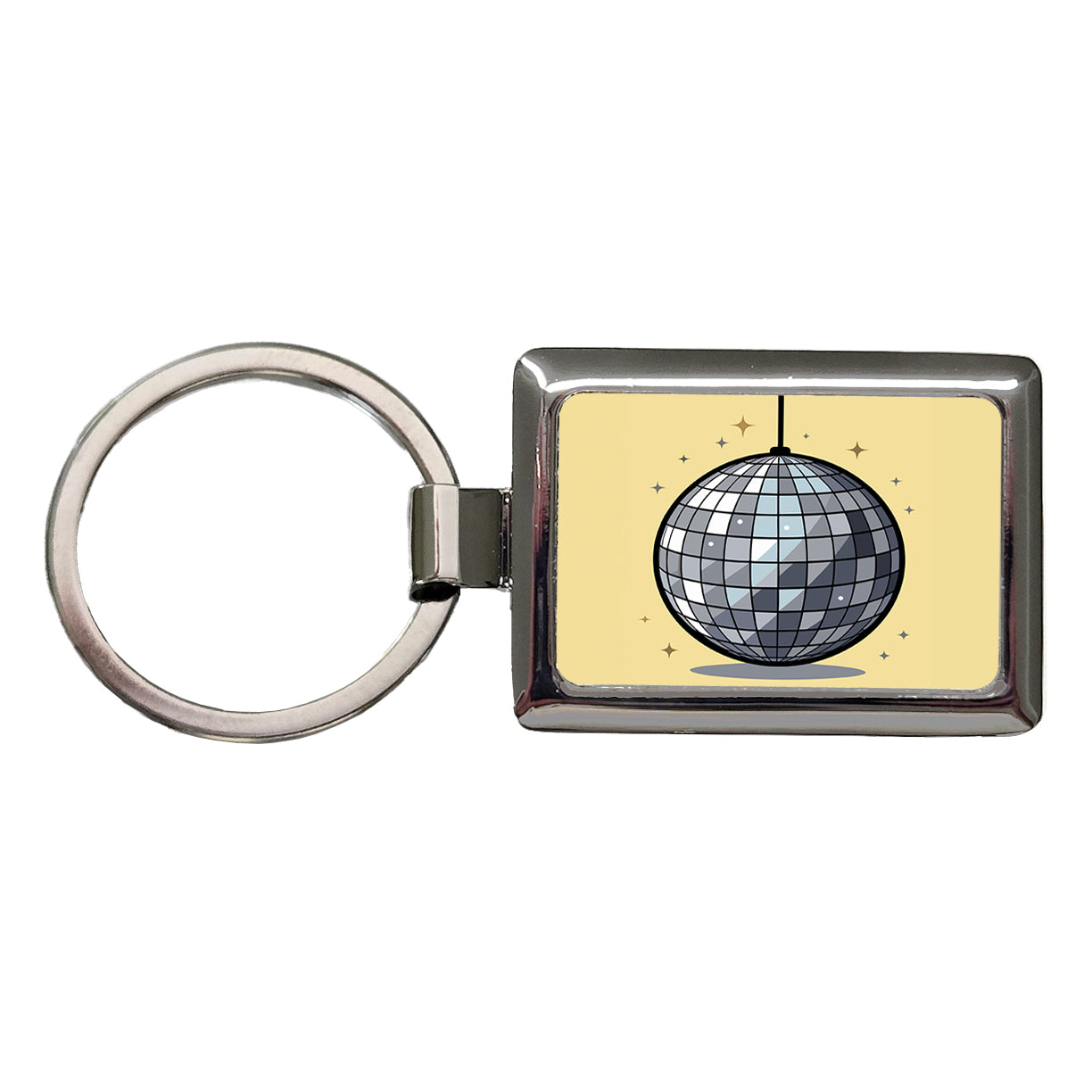 Disco Ball Rectangle Metal Keychain