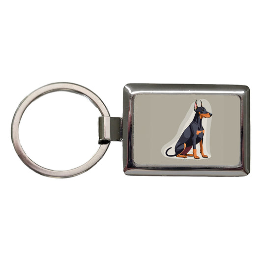 Doberman Dog Sitting Rectangle Metal Keychain