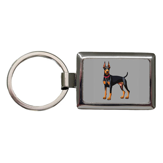 Doberman Dog Standing Rectangle Metal Keychain
