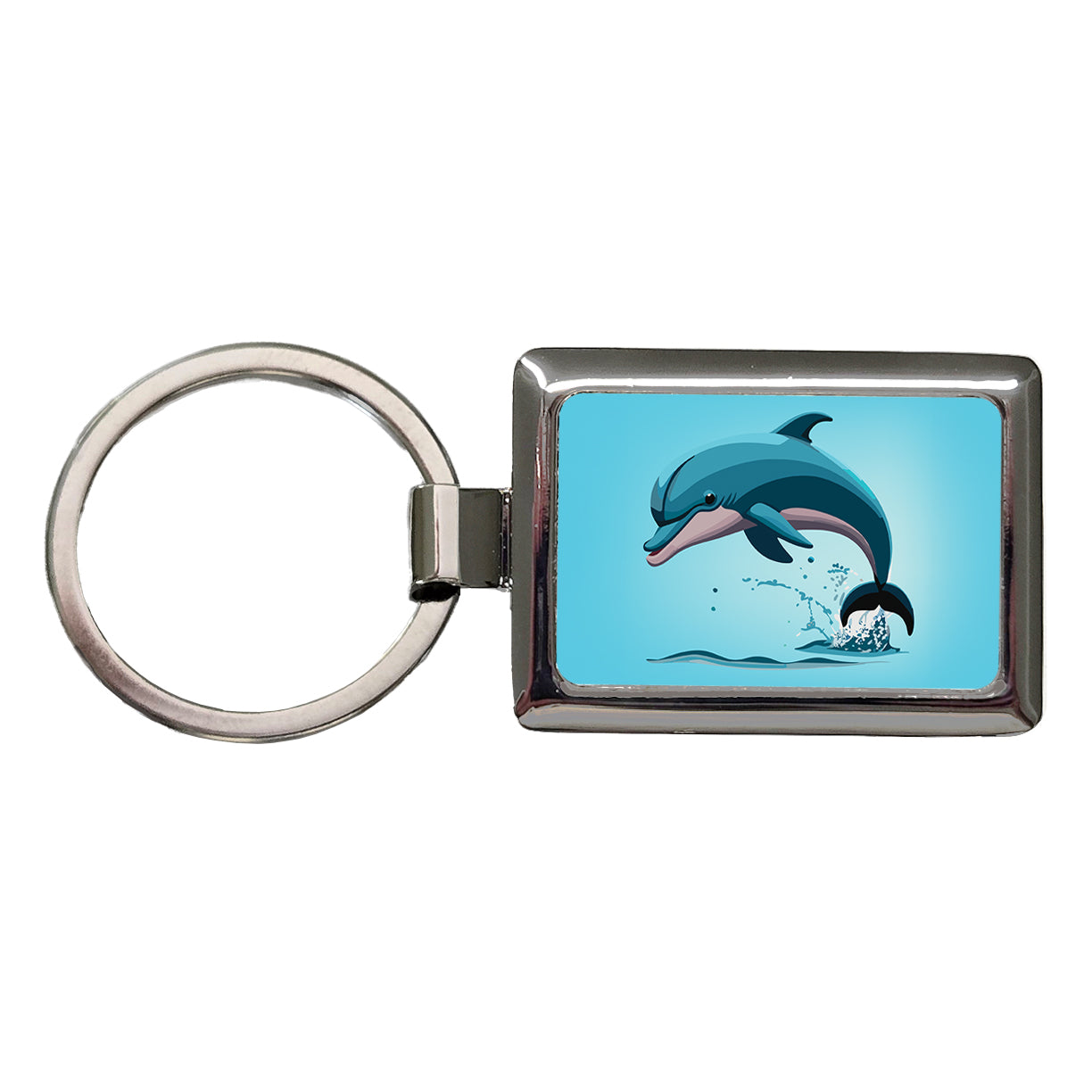 Dolphin Jumping Out of Water Rectangle Metal Keychain