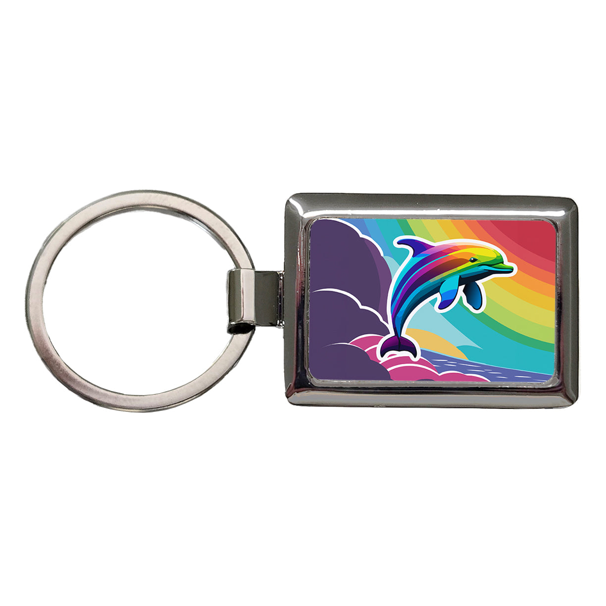 Dolphin Rainbow Cute Rectangle Metal Keychain