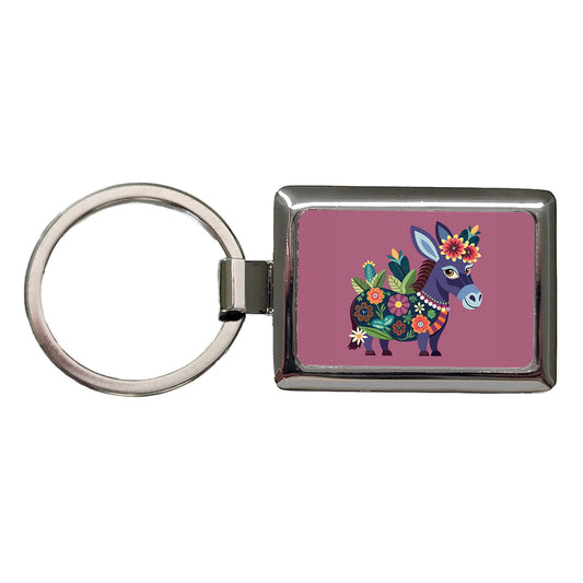 Donkey Floral Flowers Rectangle Metal Keychain