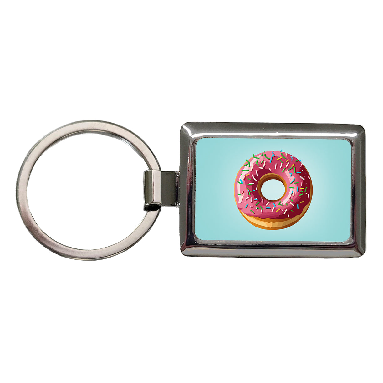 Donut Pink Sprinkles Rectangle Metal Keychain