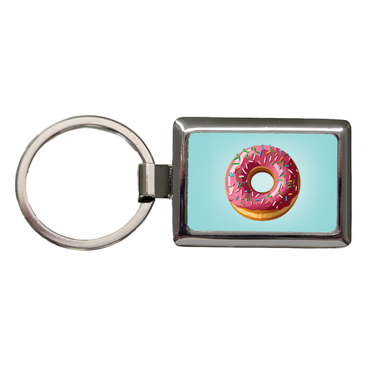 Donut Pink Sprinkles Rectangle Metal Keychain