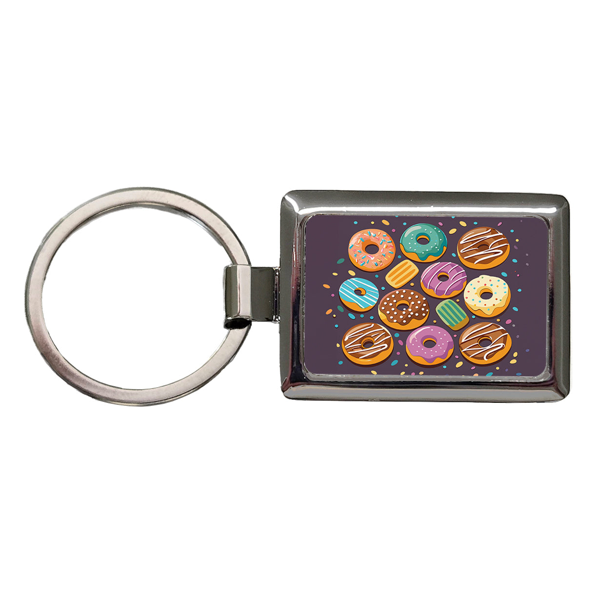 Donuts Scattered Rectangle Metal Keychain
