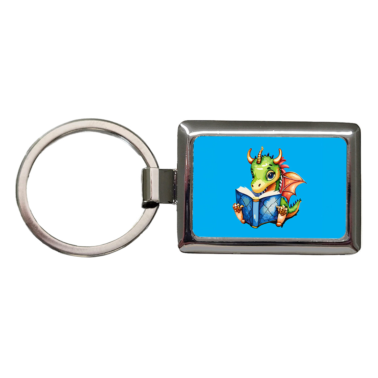 Dragon Reading Book Reader Rectangle Metal Keychain