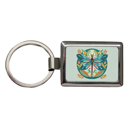 Dragonfly Floral Flowers Rectangle Metal Keychain