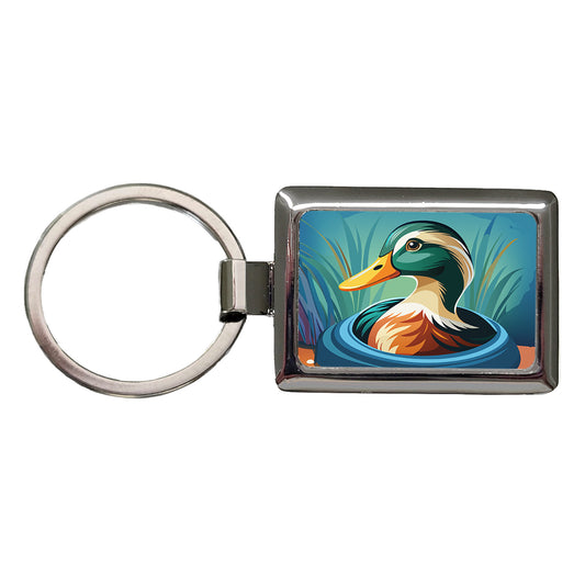 Duck in Water Elegant Rectangle Metal Keychain