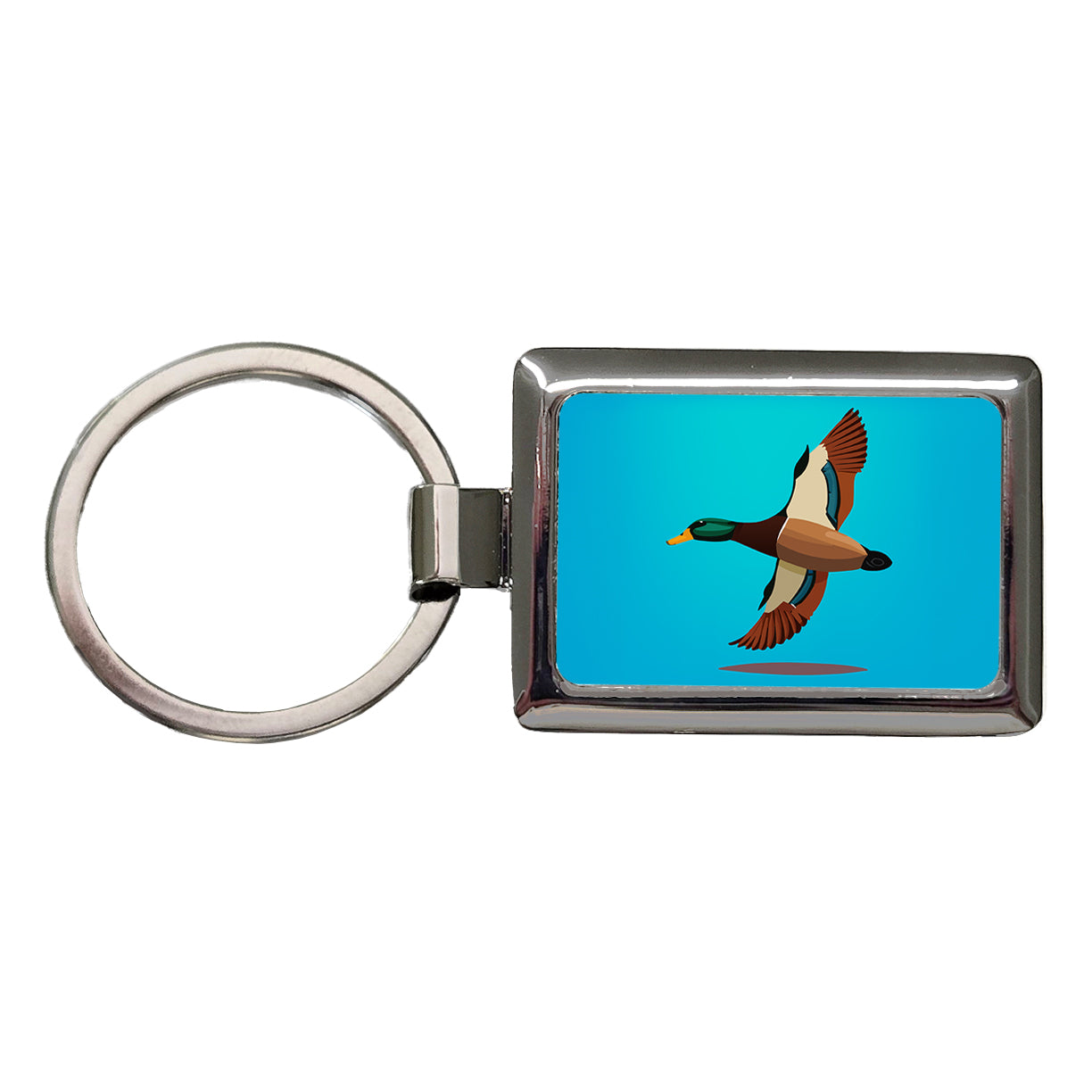 Duck Mallard Flying Hunting Rectangle Metal Keychain