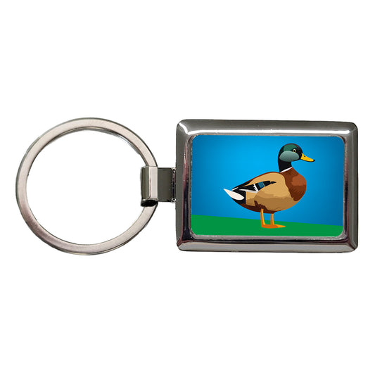 Duck Standing Profile Rectangle Metal Keychain
