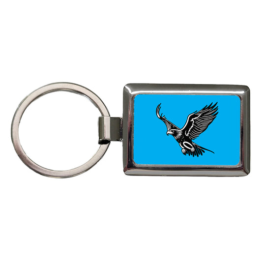 Eagle Flying Black White Rectangle Metal Keychain