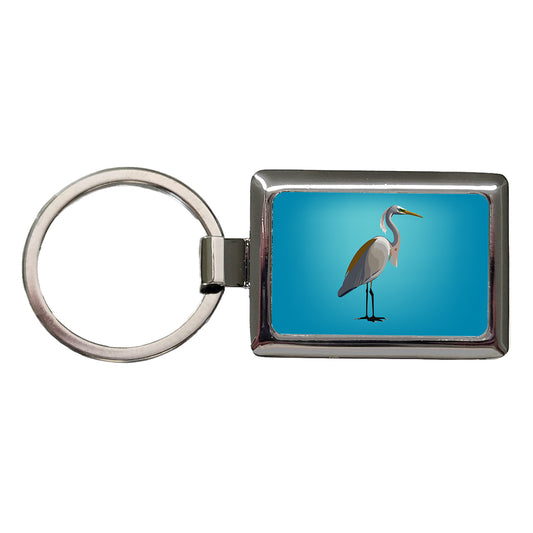 Egret Heron Bird Profile Rectangle Metal Keychain