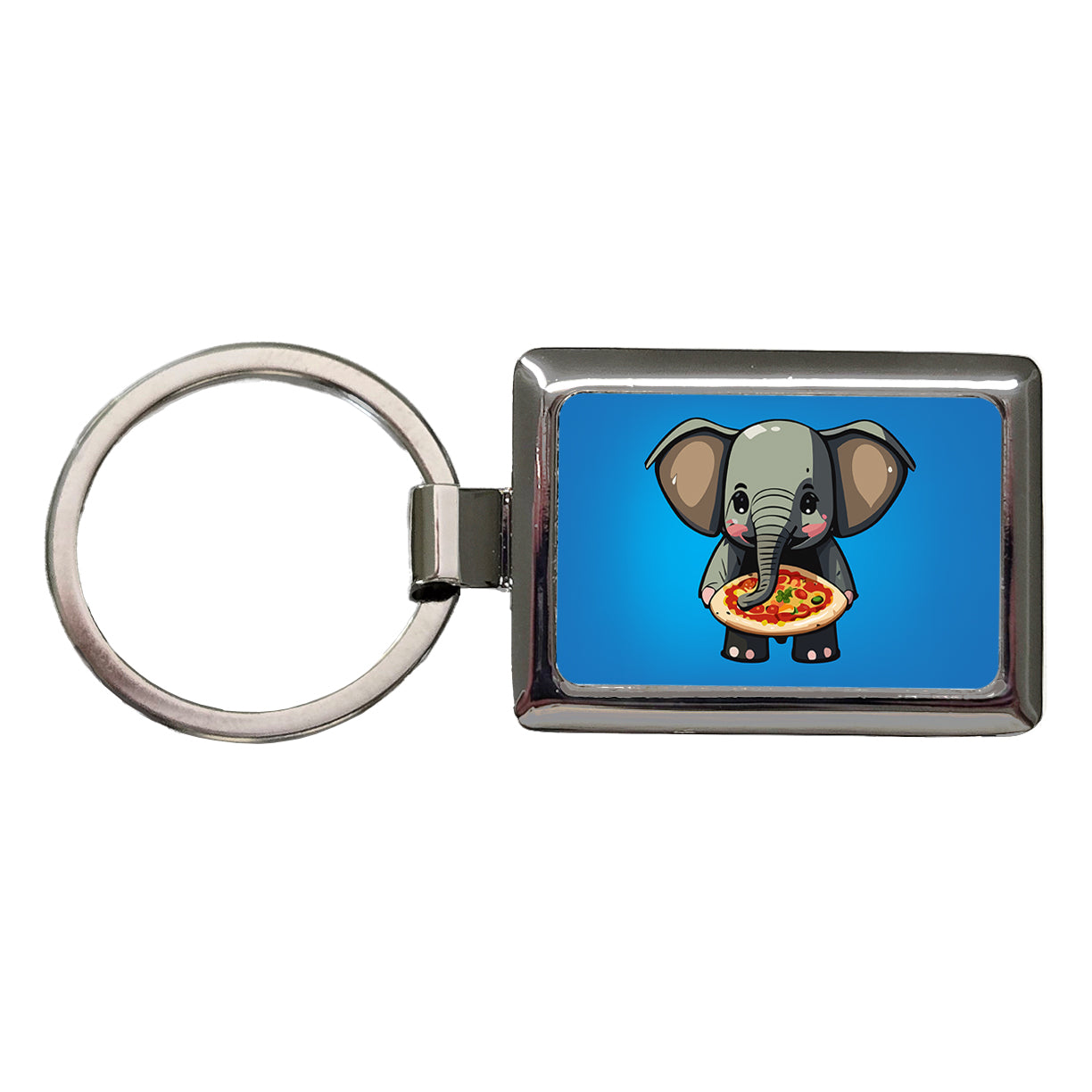 Elephant Eating Pizza Funny Rectangle Metal Keychain