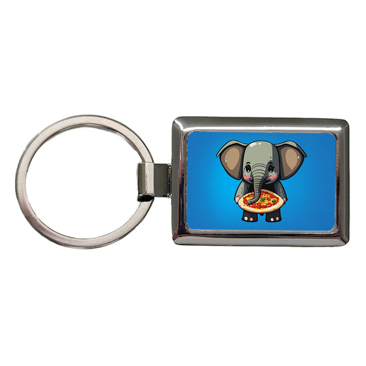 Elephant Eating Pizza Funny Rectangle Metal Keychain