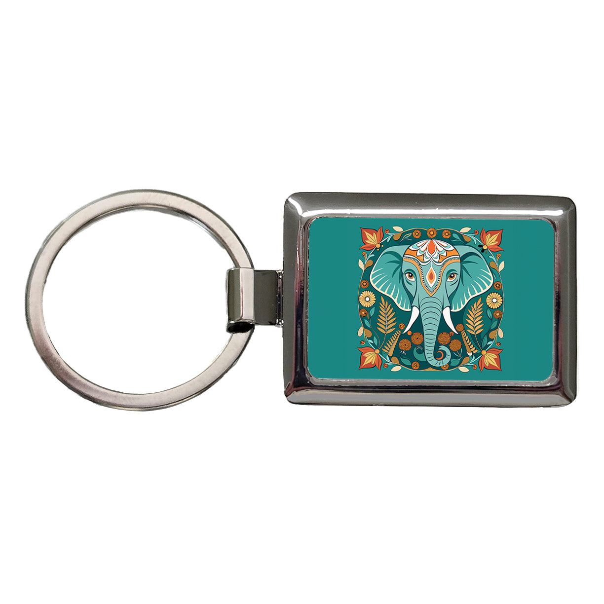 Elephant Floral Art Nouveau Flowers Elegant Rectangle Metal Keychain
