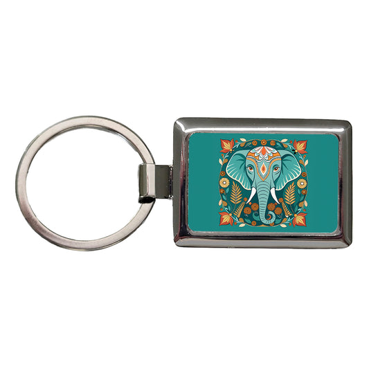 Elephant Floral Art Nouveau Flowers Elegant Rectangle Metal Keychain