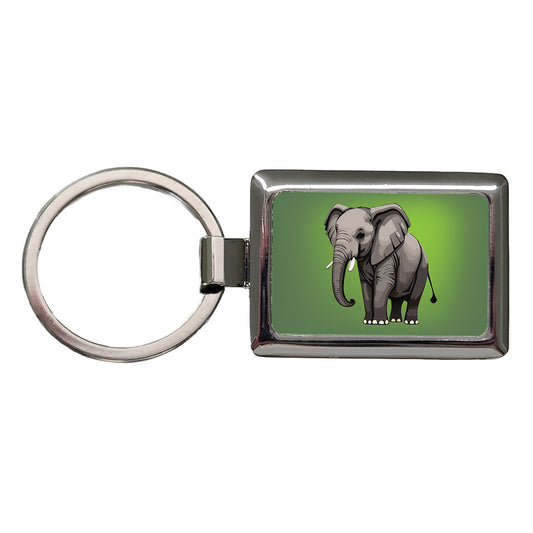 Elephant with Tusks Majestic Rectangle Metal Keychain