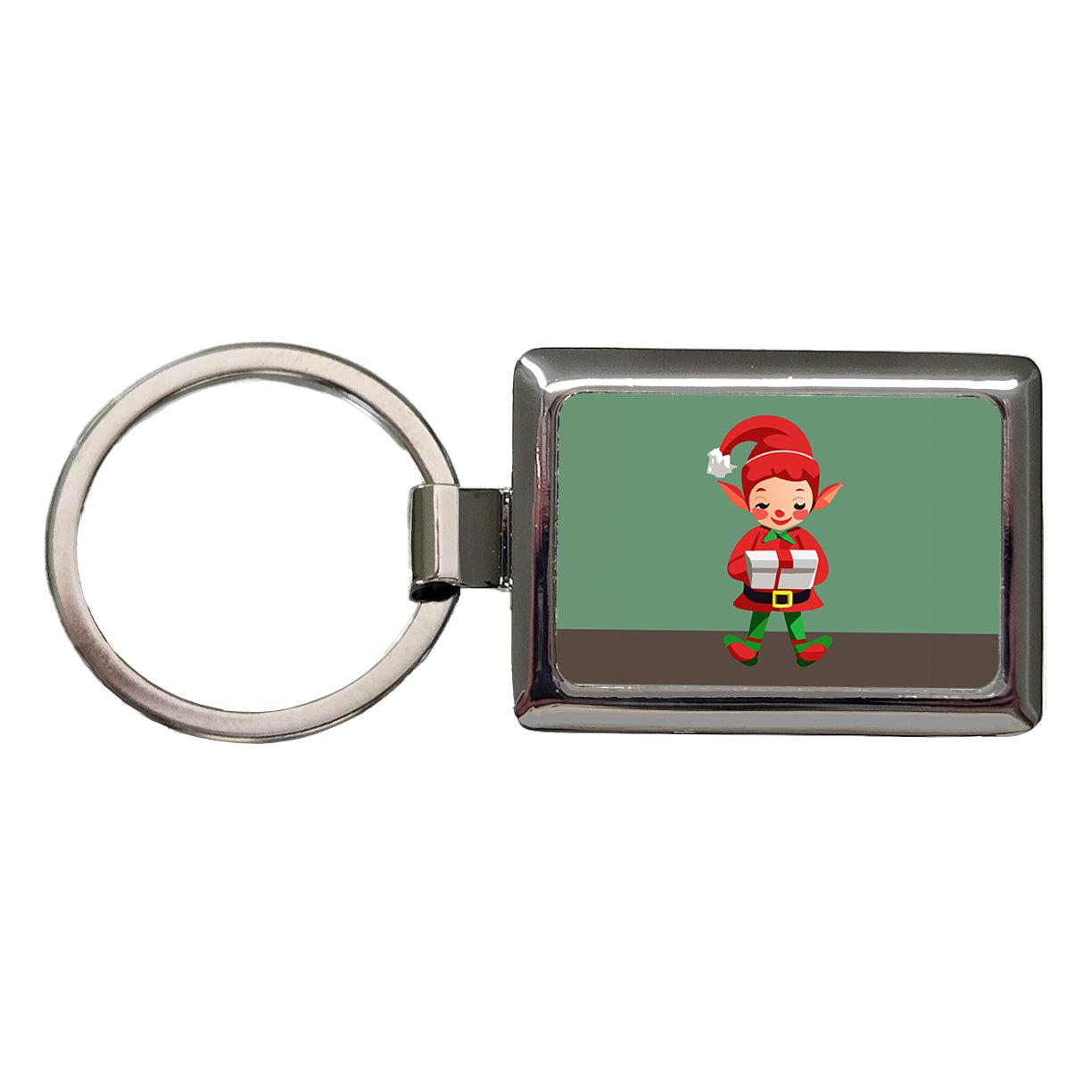 Elf Christmas Opening Present Rectangle Metal Keychain