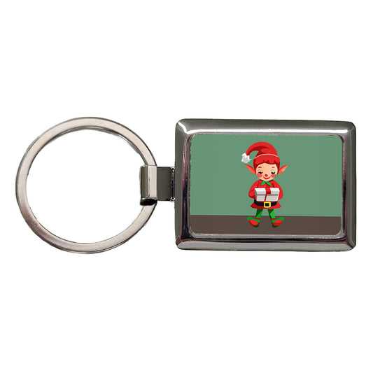 Elf Christmas Opening Present Rectangle Metal Keychain