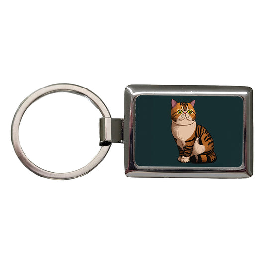 Exotic Shorthair Cat Sitting Rectangle Metal Keychain