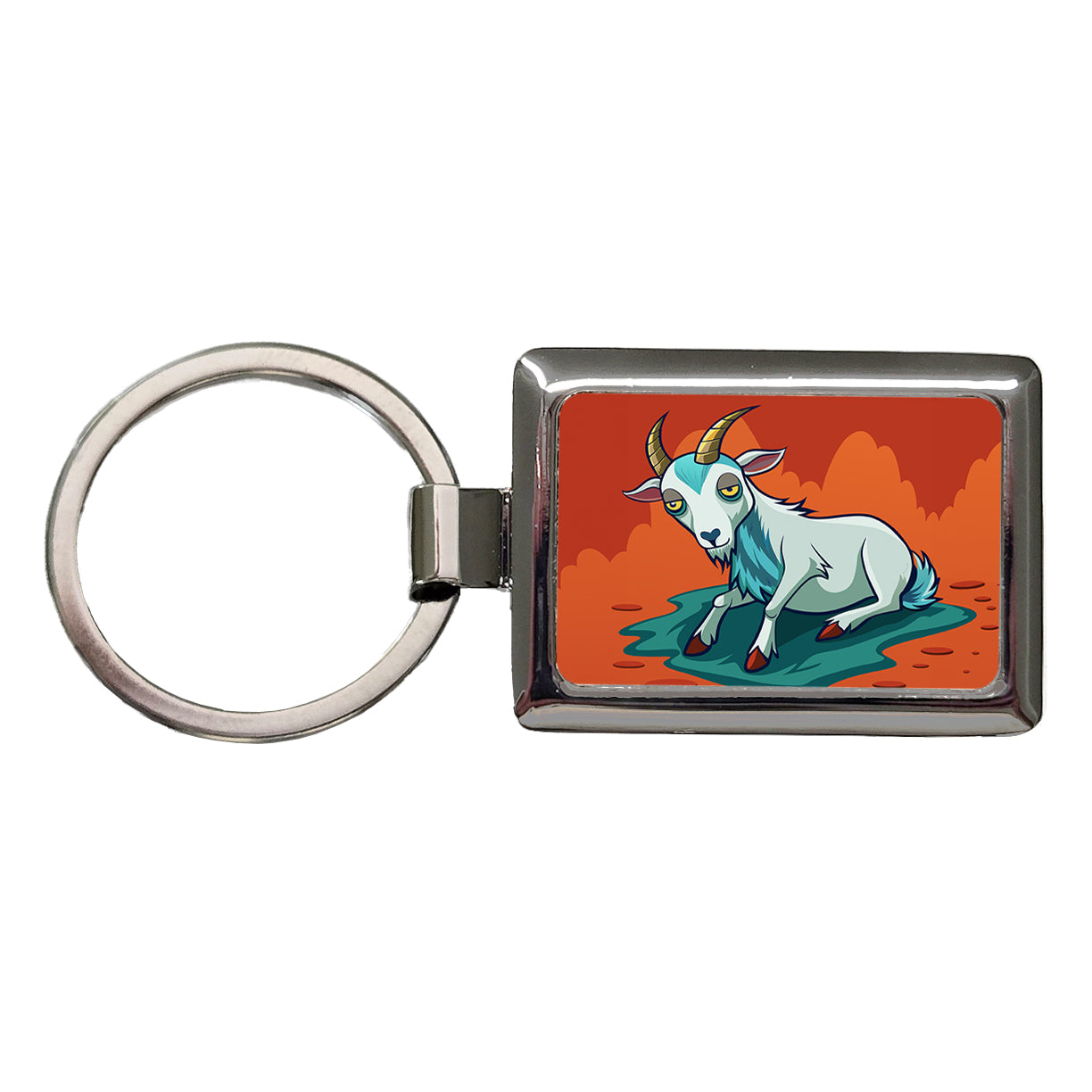 Fainting Goat Funny Rectangle Metal Keychain