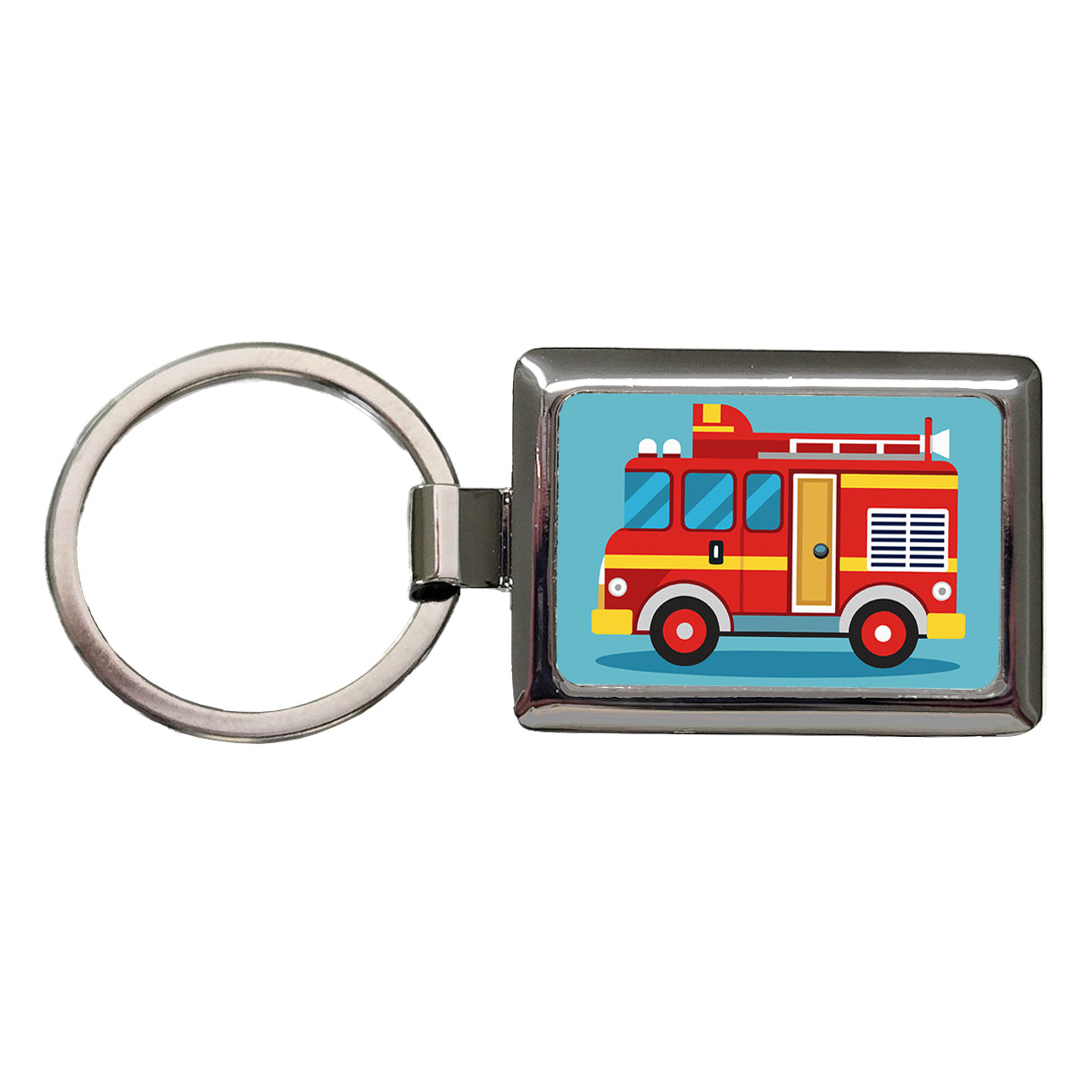 Fire Engine Red Rectangle Metal Keychain