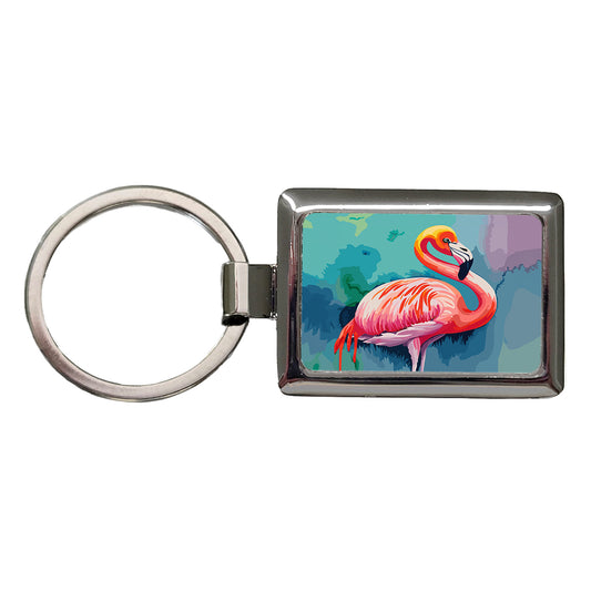 Flamingo Colorful Rectangle Metal Keychain