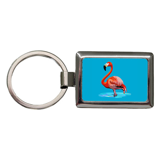 Flamingo Standing in Water Rectangle Metal Keychain