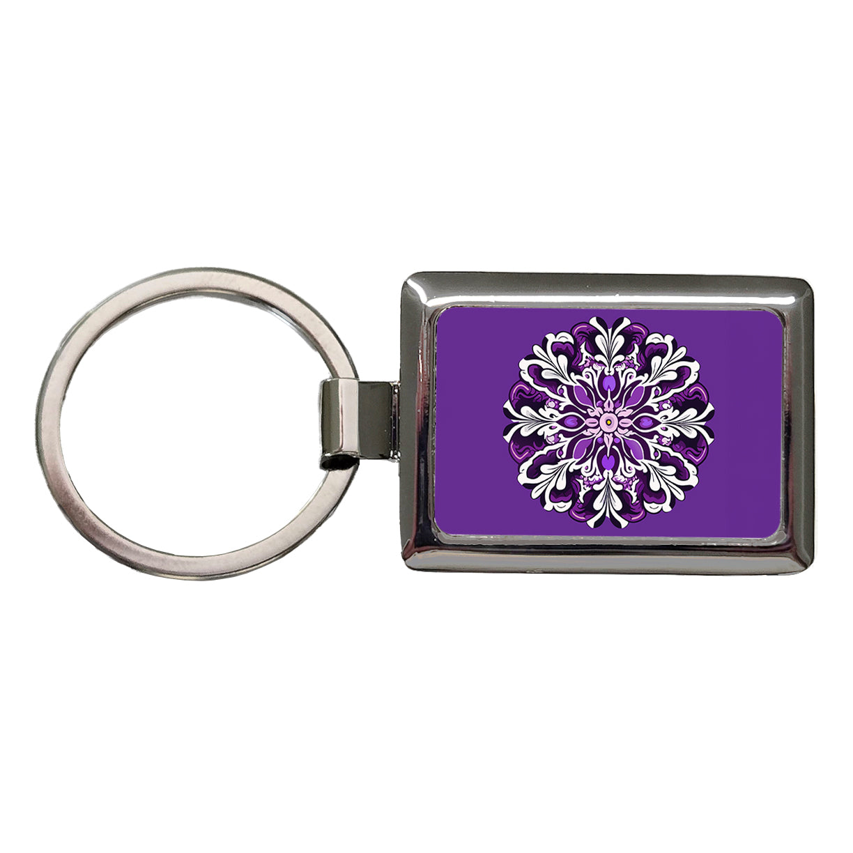 Floral Motif Mandala Purple Beautiful Rectangle Metal Keychain