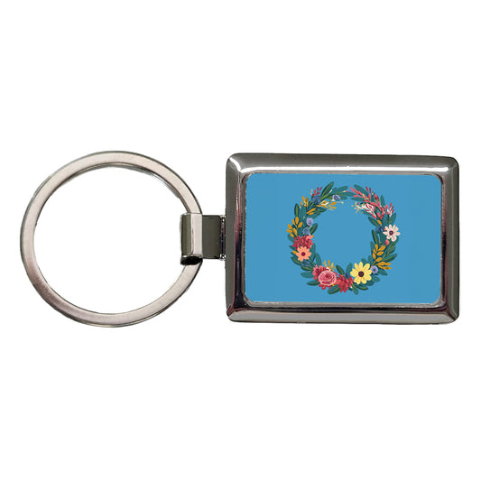 Floral Wreath Border Spring Rectangle Metal Keychain