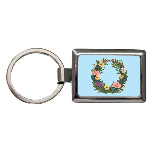 Floral Wreath Flowers Spring Wedding Rectangle Metal Keychain