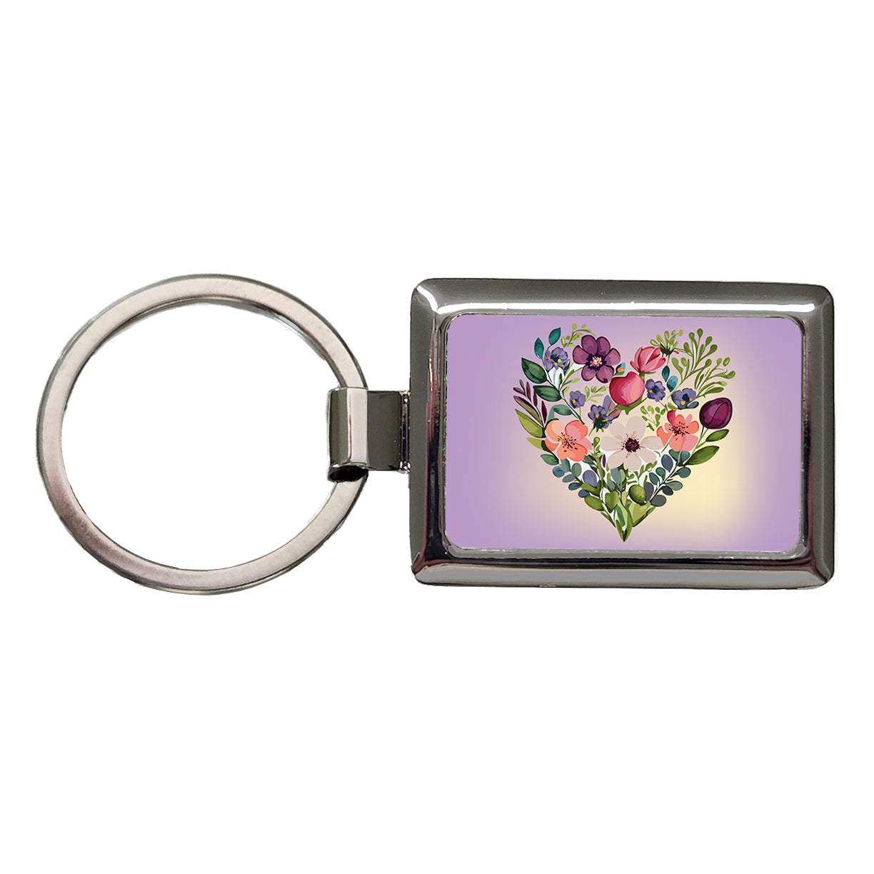 Flower Heart Floral Elegant Wedding Rectangle Metal Keychain
