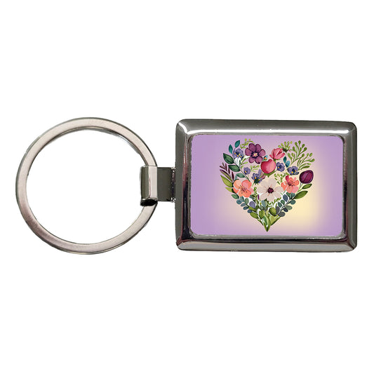 Flower Heart Floral Elegant Wedding Rectangle Metal Keychain